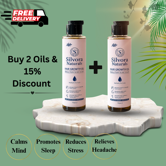Silvora Naturals Stress Relief & Deep Sleep Hair Oil - Pack of 2 (Free Delivery)